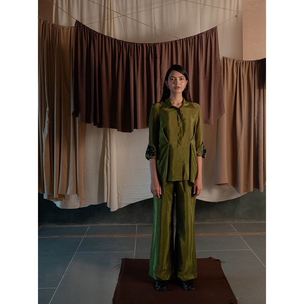 The Burnt Toast Olive Embroidered Cuff Co-Ord (Set of 2)