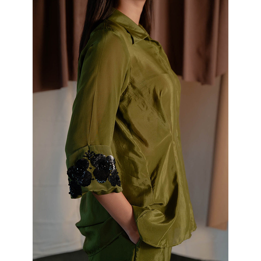 The Burnt Toast Olive Embroidered Cuff Co-Ord (Set of 2)