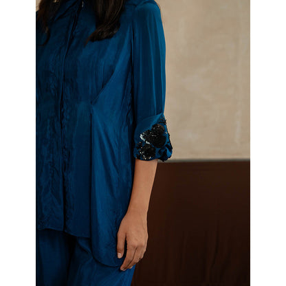 The Burnt Toast Blue Embroidered Cuff Co-Ord (Set of 2)