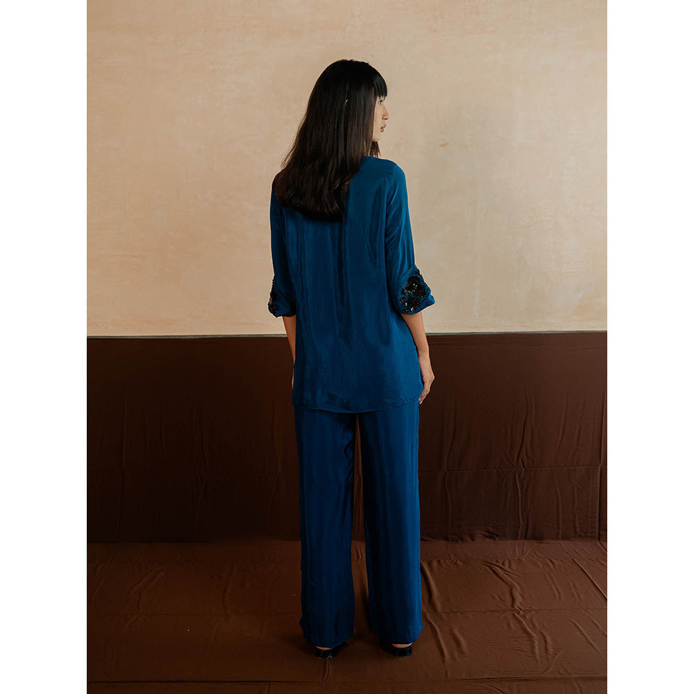 The Burnt Toast Blue Embroidered Cuff Co-Ord (Set of 2)