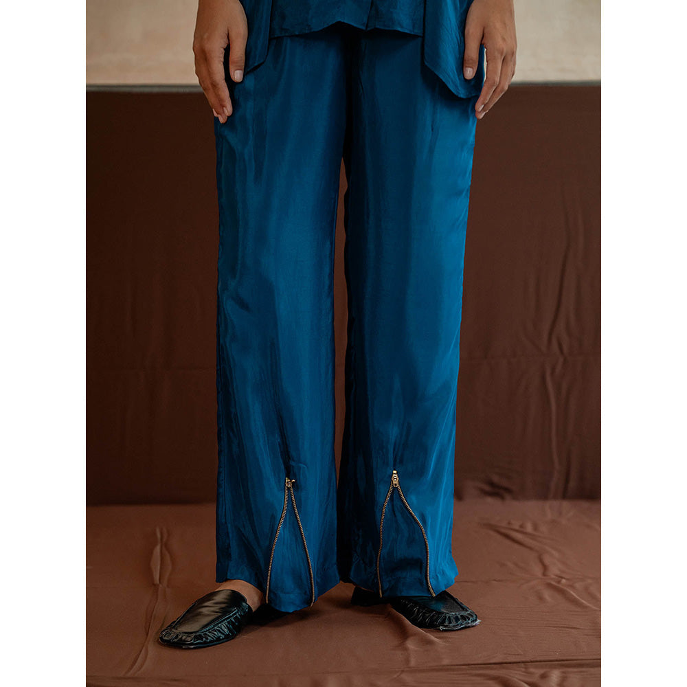 The Burnt Toast Blue Embroidered Cuff Co-Ord (Set of 2)