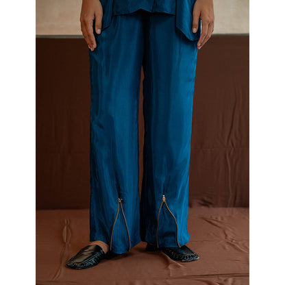 The Burnt Toast Blue Embroidered Cuff Co-Ord (Set of 2)