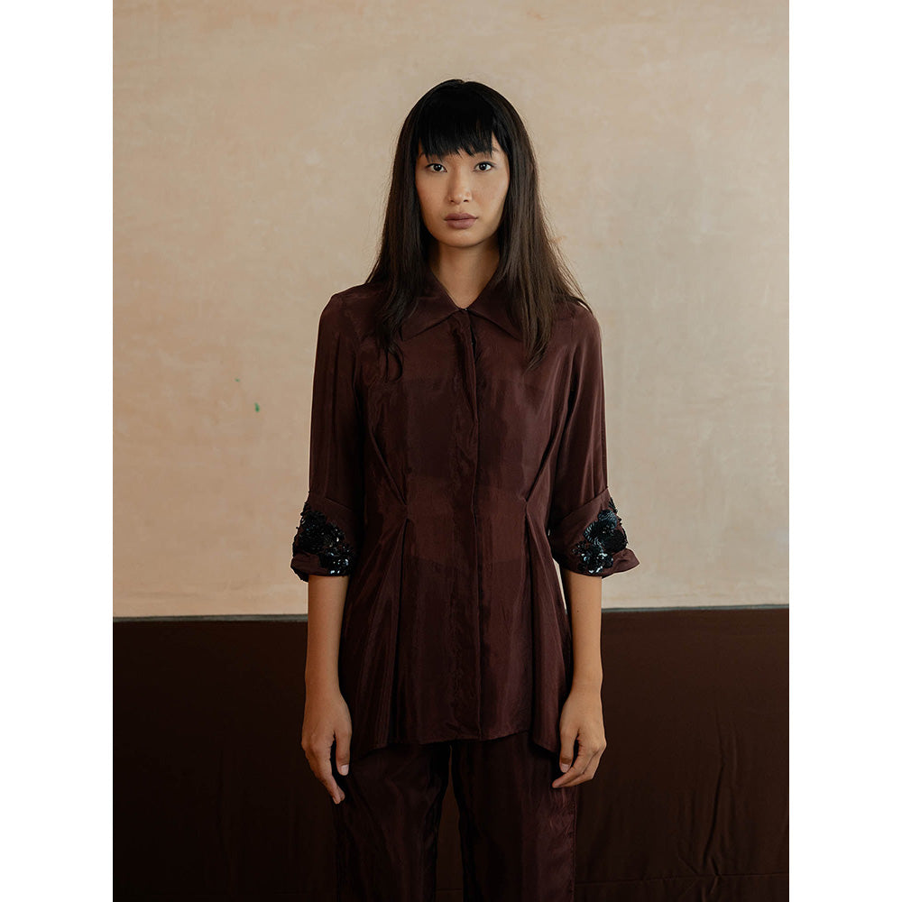 The Burnt Toast Brown Embroidered Cuff Co-Ord (Set of 2)