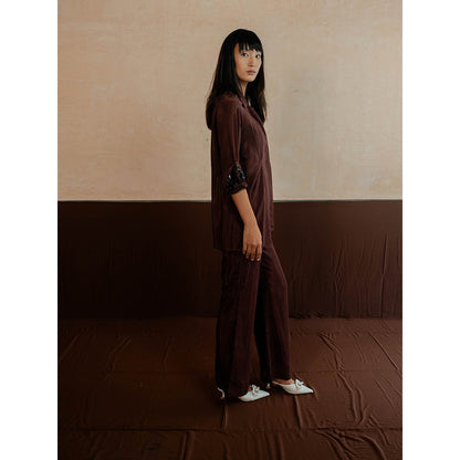 The Burnt Toast Brown Embroidered Cuff Co-Ord (Set of 2)