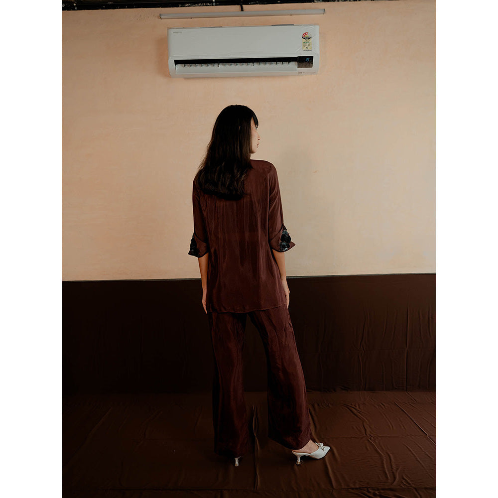 The Burnt Toast Brown Embroidered Cuff Co-Ord (Set of 2)