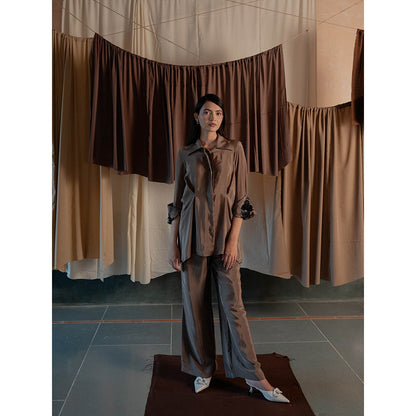 The Burnt Toast Brown Embroidered Cuff Co-Ord (Set of 2)