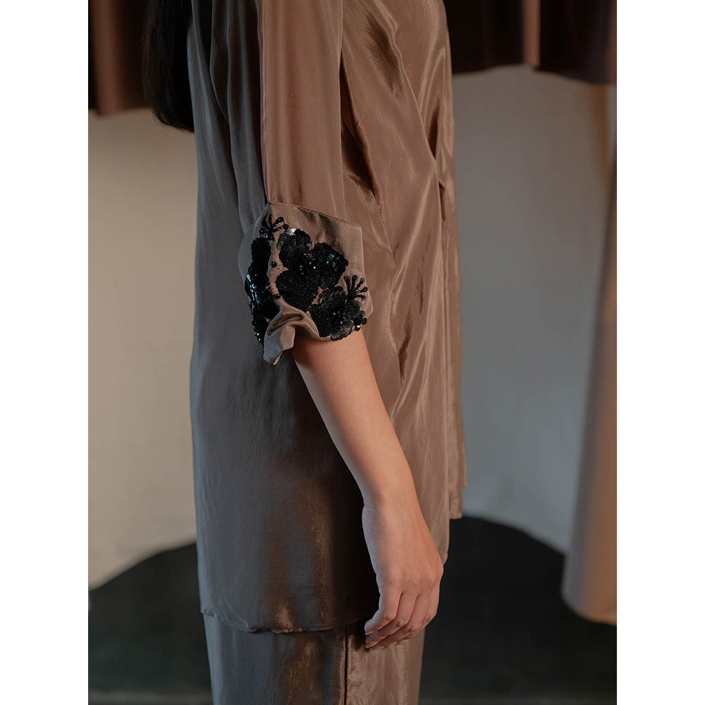 The Burnt Toast Brown Embroidered Cuff Co-Ord (Set of 2)