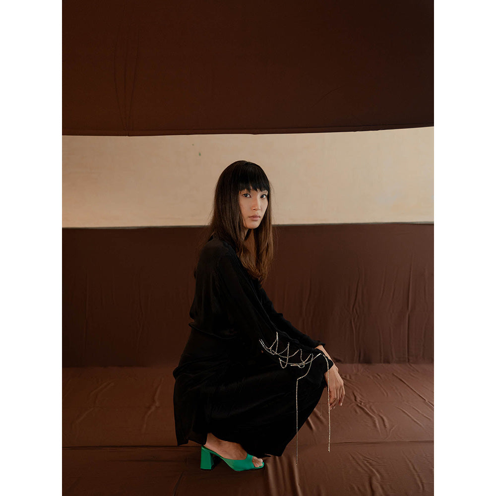 The Burnt Toast Black Criss Cross Sleeve Top