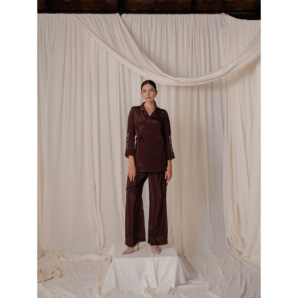 The Burnt Toast Brown Criss Cross Sleeve Top