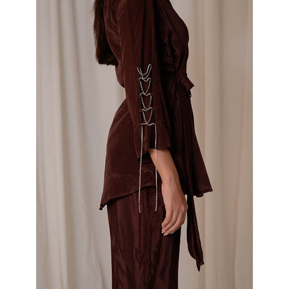 The Burnt Toast Brown Criss Cross Sleeve Top