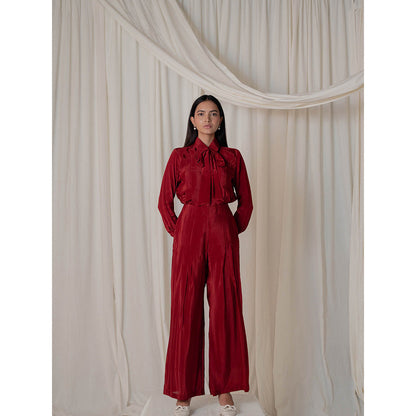 The Burnt Toast Red Pleated Co-Ord (Set of 2)