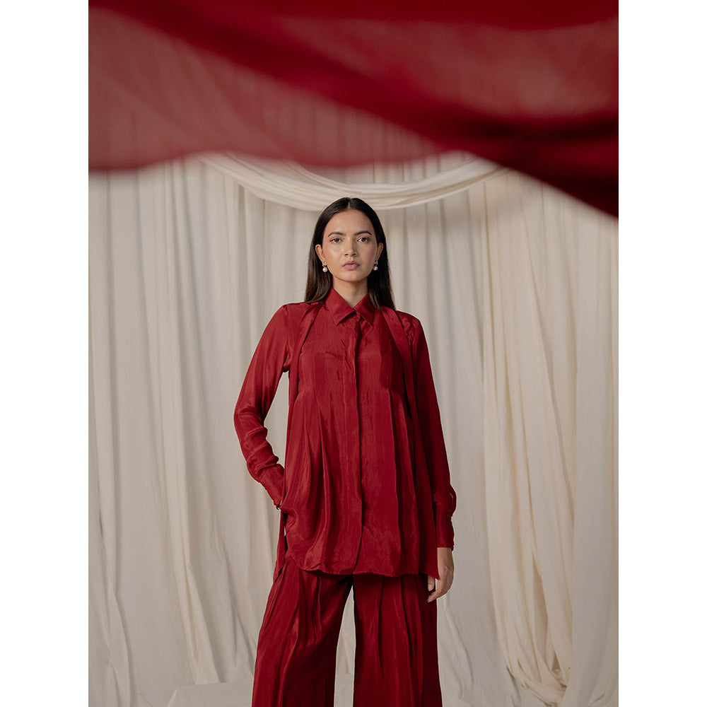 The Burnt Toast Red Pleated Co-Ord (Set of 2)