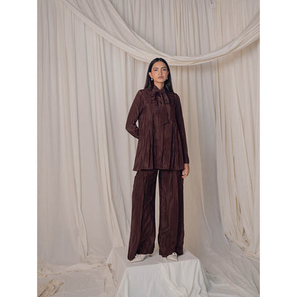 The Burnt Toast Brown Pleated Co-Ord (Set of 2)