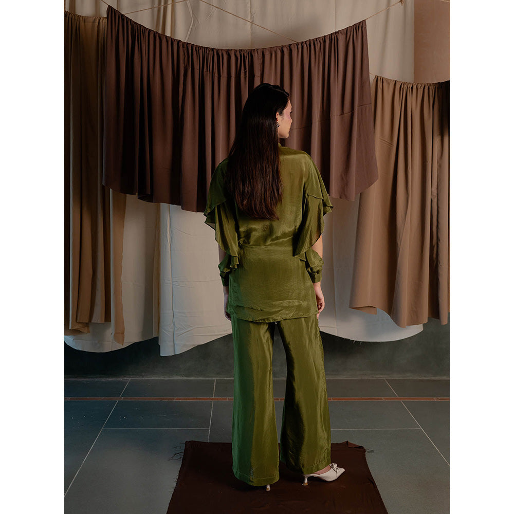 The Burnt Toast Olive Frill Sleeve Shirt