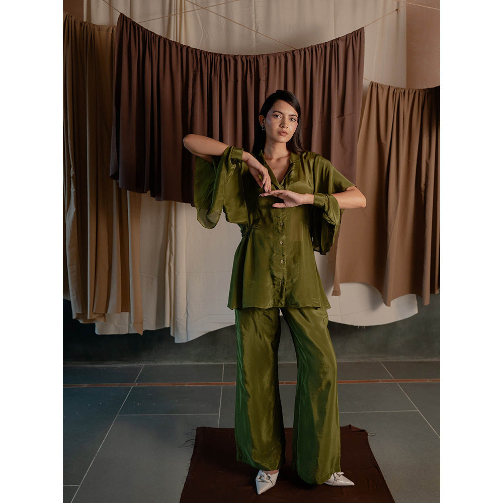 The Burnt Toast Olive Frill Sleeve Shirt