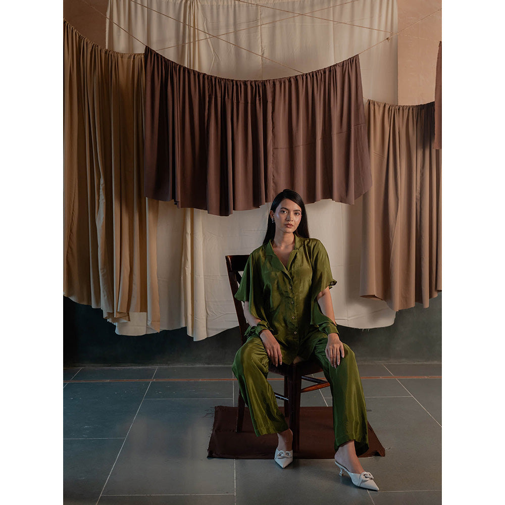 The Burnt Toast Olive Frill Sleeve Shirt