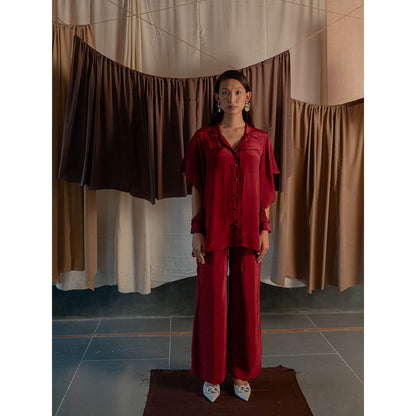 The Burnt Toast Red Frill Sleeve Shirt