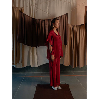 The Burnt Toast Red Frill Sleeve Shirt