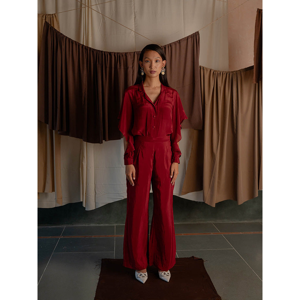 The Burnt Toast Red Frill Sleeve Shirt