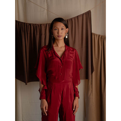 The Burnt Toast Red Frill Sleeve Shirt