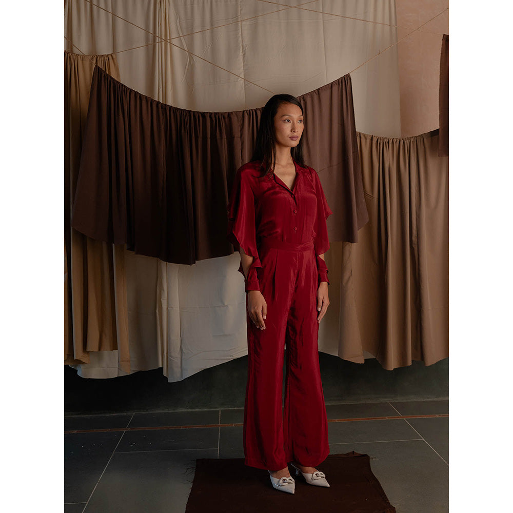 The Burnt Toast Red Frill Sleeve Shirt