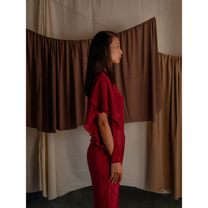 The Burnt Toast Red Frill Sleeve Shirt