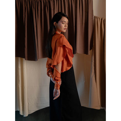 The Burnt Toast Orange Frill Sleeve Shirt