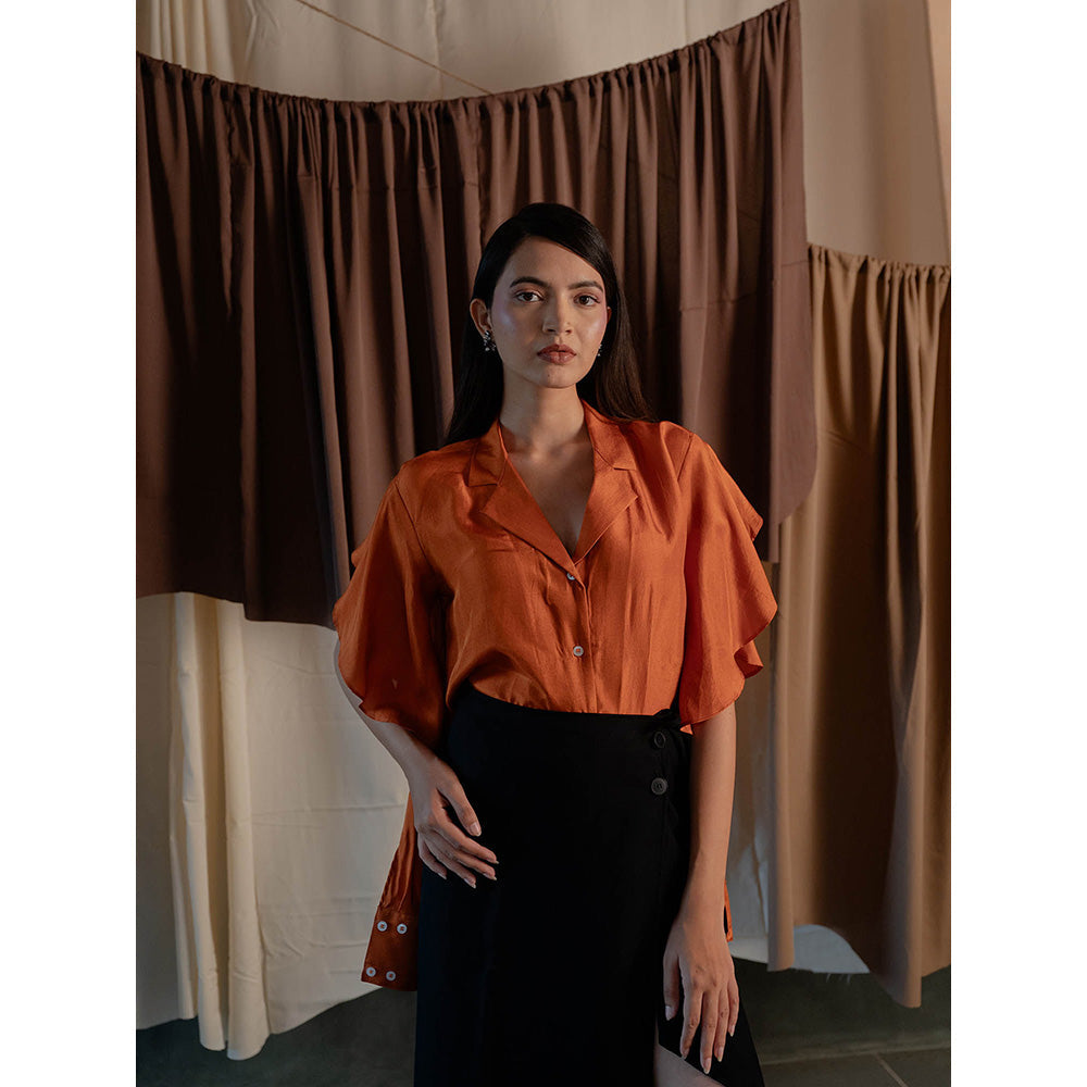 The Burnt Toast Orange Frill Sleeve Shirt