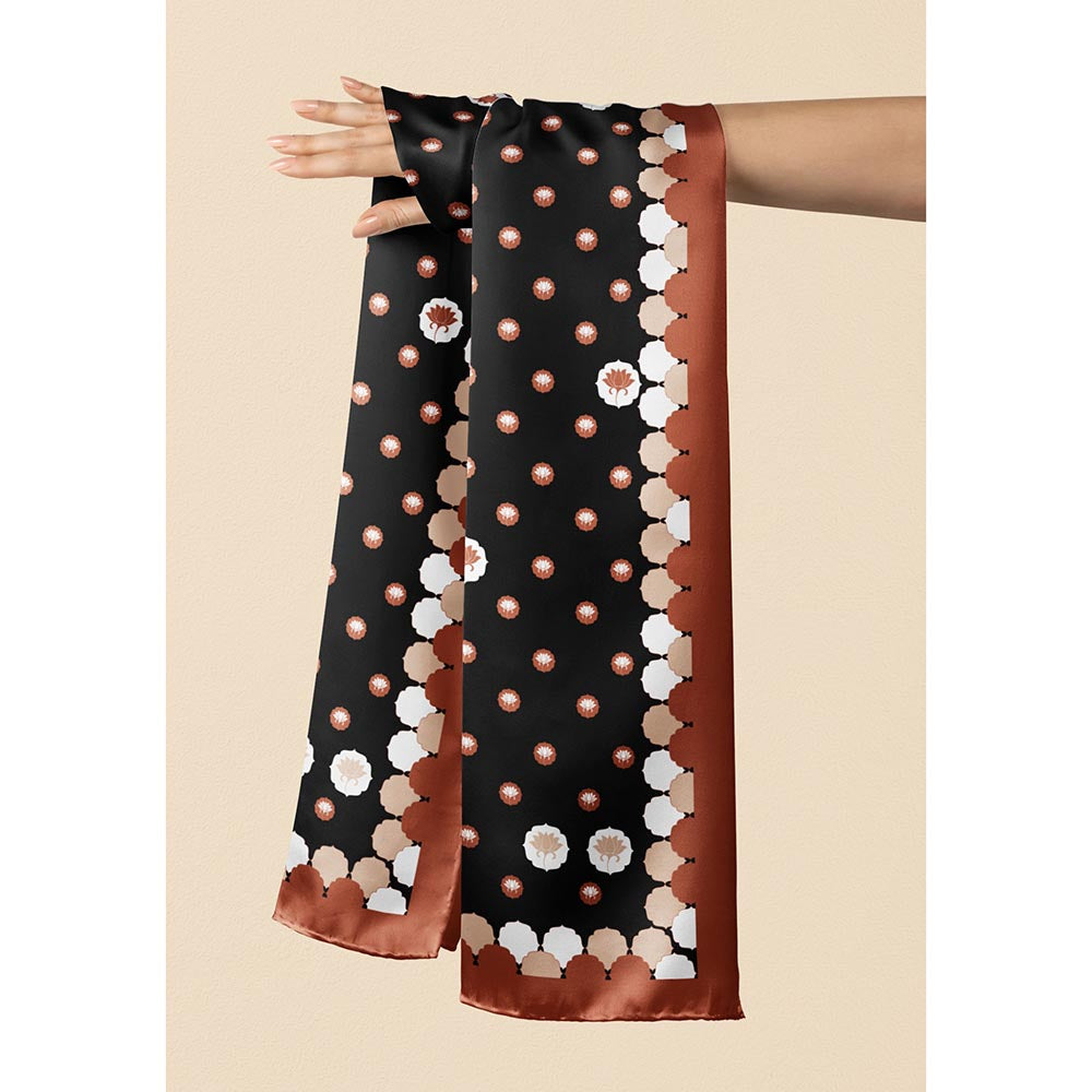 Thee Modern Roots Women Lotus Lagoon Silk Stole Black