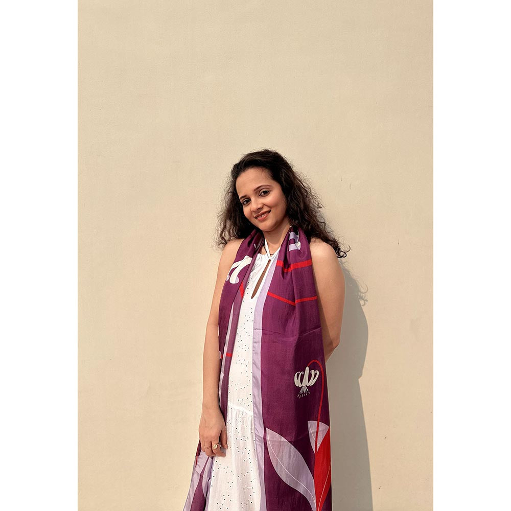 Thee Modern Roots Women Floral Whirlwind Silk Stole Purple