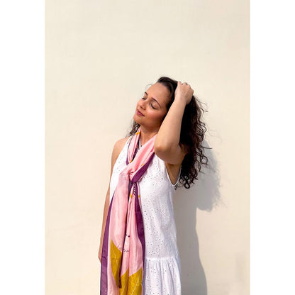 Thee Modern Roots Women Floral Cyclone Silk Stole Pink