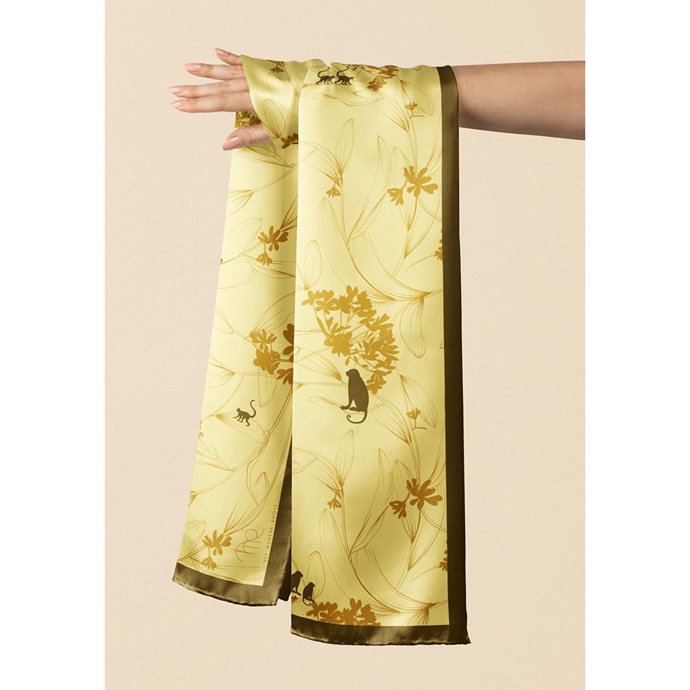 Thee Modern Roots Women Monkeying Around Silk Stole Yellow