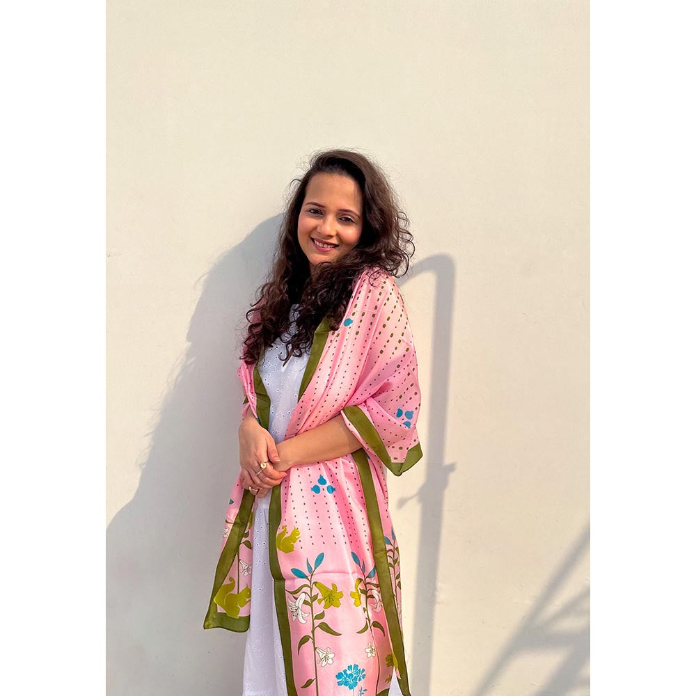 Thee Modern Roots Women Nature's Poetry Silk Stole Pink