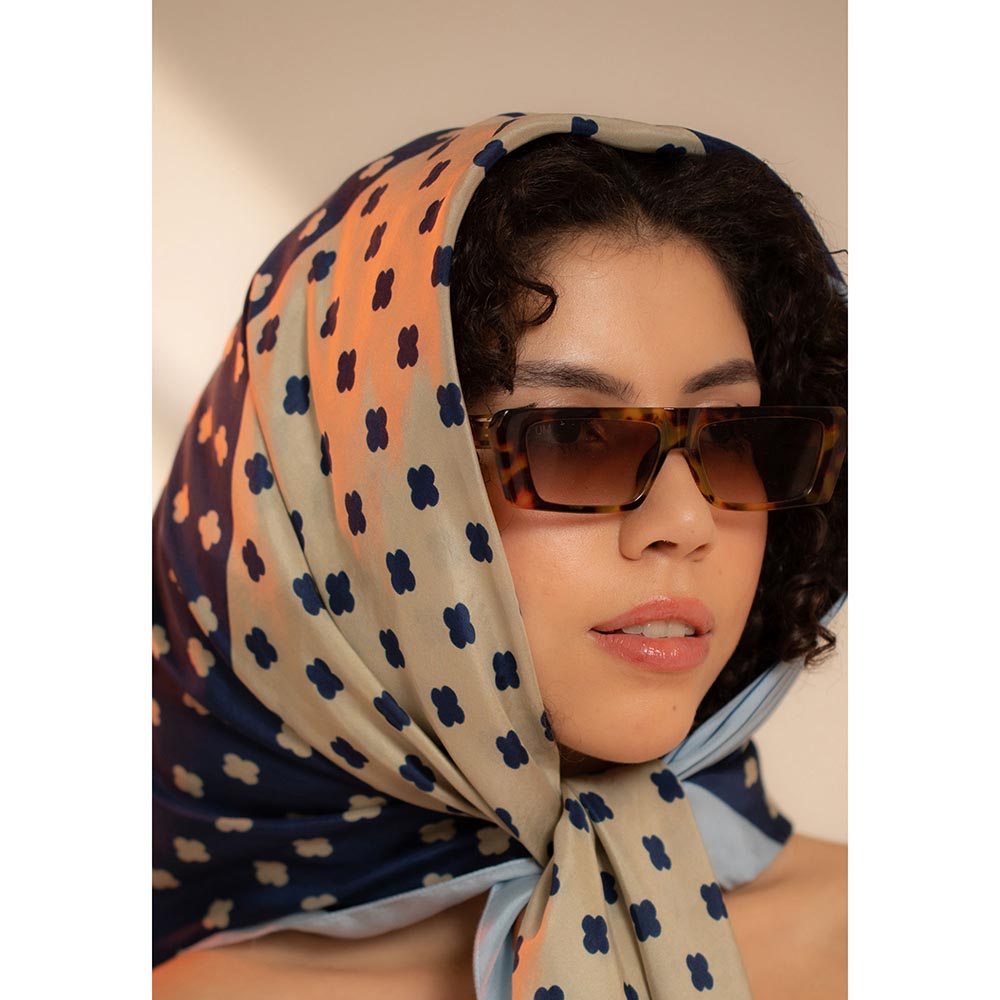 Thee Modern Roots Women Rhythmic Blues Silk Scarf Navy Blue