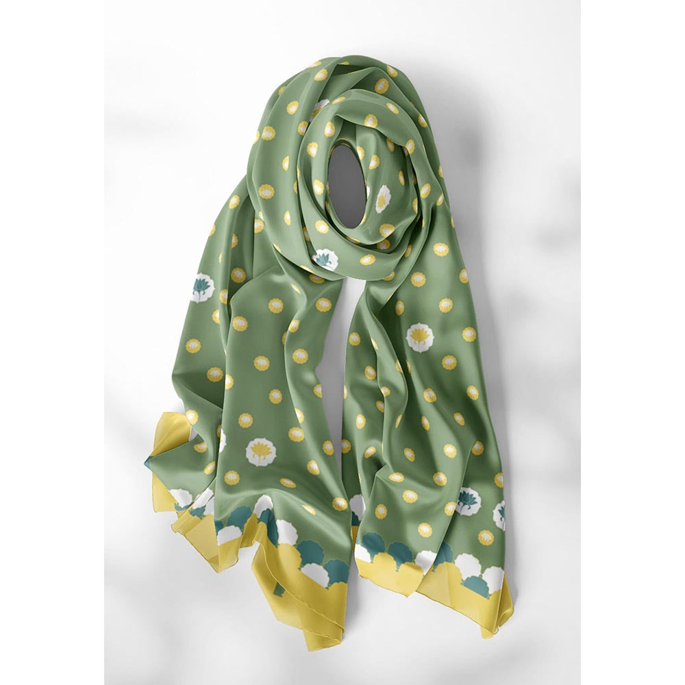 Thee Modern Roots Green Silken Lotus Dupatta