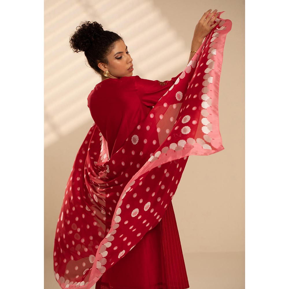 Thee Modern Roots Red Crimson Lotus Silk Dupatta