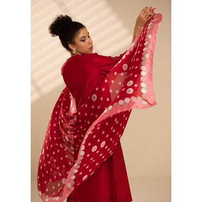 Thee Modern Roots Red Crimson Lotus Silk Dupatta