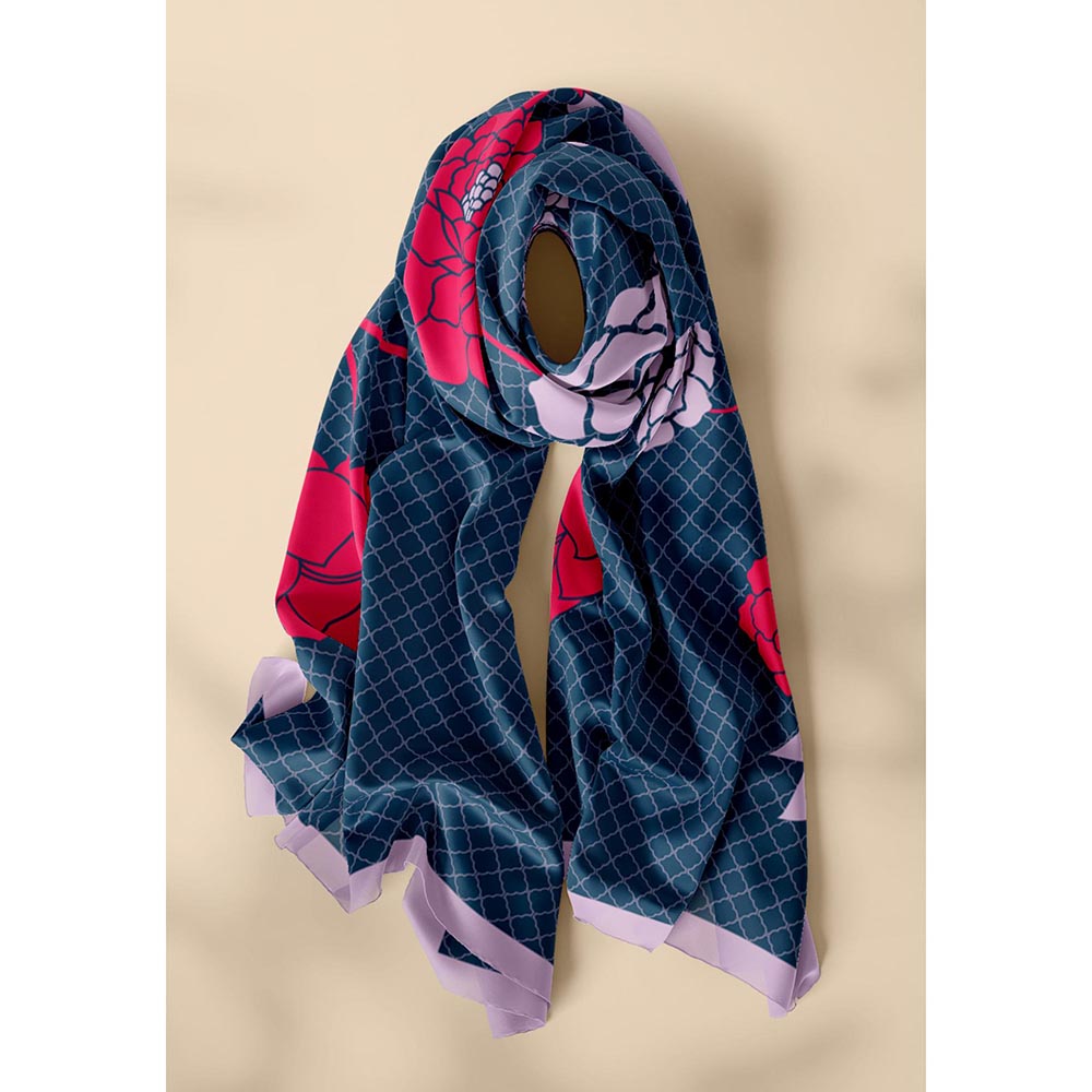 Thee Modern Roots Navy Blue Blossom Bliss Silk Dupatta