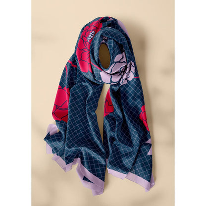 Thee Modern Roots Navy Blue Blossom Bliss Silk Dupatta