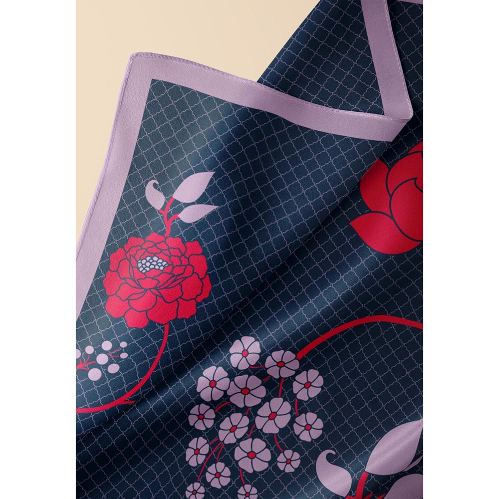 Thee Modern Roots Navy Blue Blossom Bliss Silk Dupatta