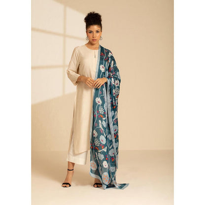 Thee Modern Roots Teal Parrot Paradise Silk Dupatta