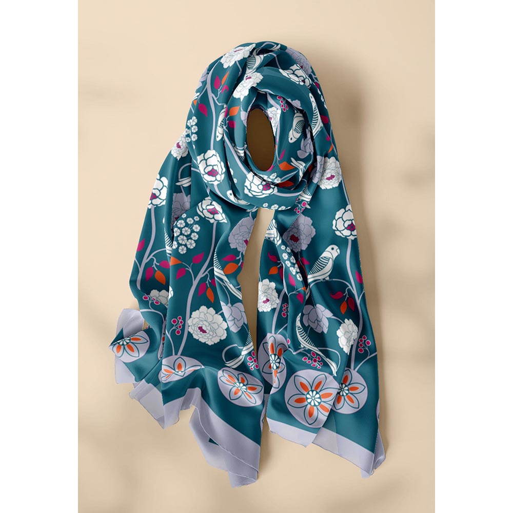 Thee Modern Roots Teal Parrot Paradise Silk Dupatta