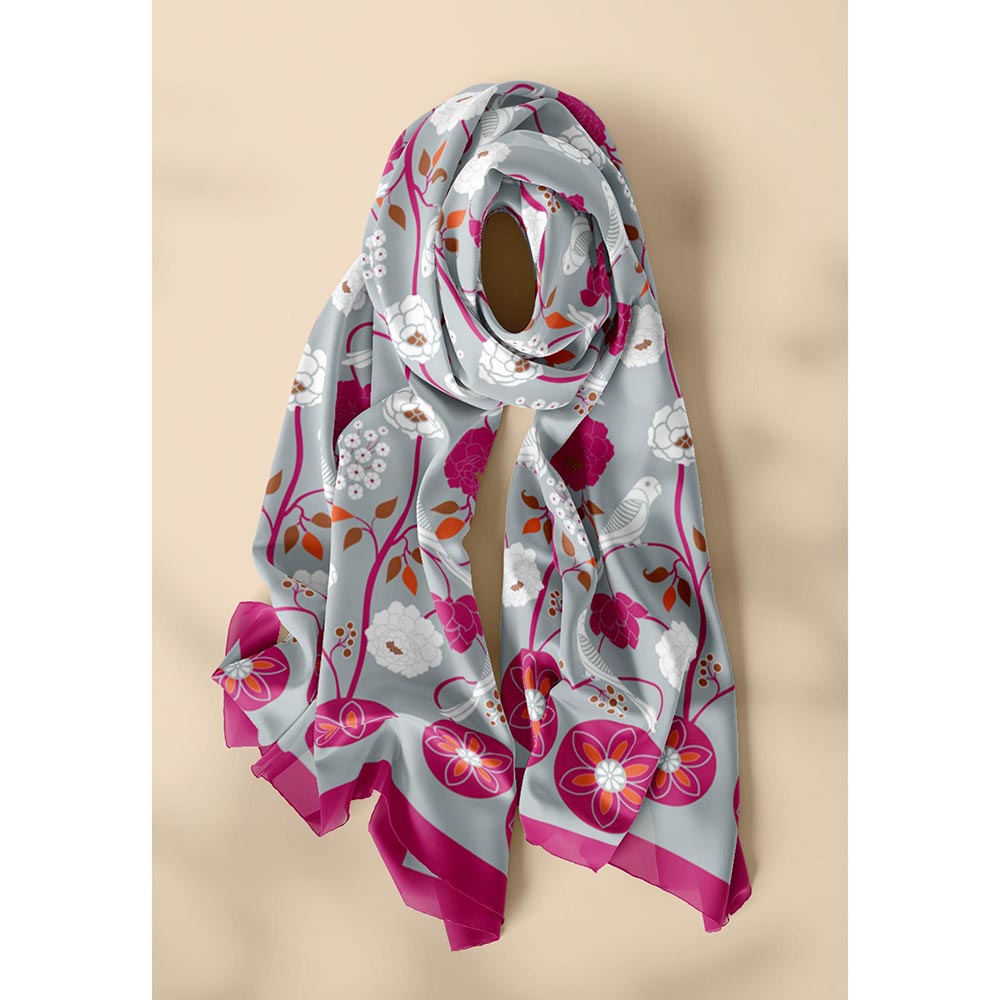 Thee Modern Roots Blue Chirping Charmers Silk Dupatta