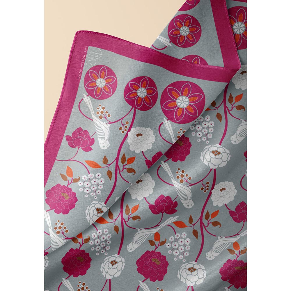 Thee Modern Roots Blue Chirping Charmers Silk Dupatta