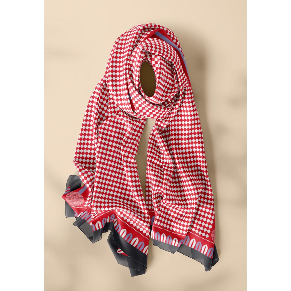 Thee Modern Roots Red Jeweled Mirage Silk Dupatta