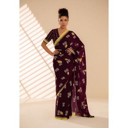 Thee Modern Roots Fluttering Beauty Printed Crepe Saree with Unstitched Blouse