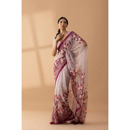 Thee Modern Roots Desert Mirage Mauve Printed Chiffon Saree with Unstitched Blouse