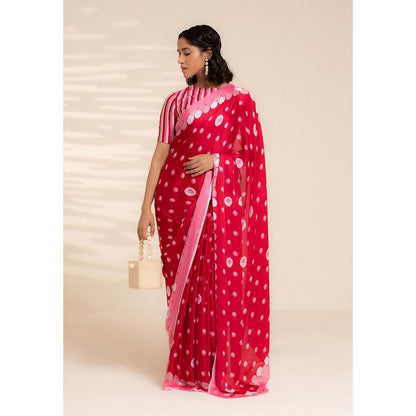 Thee Modern Roots Floating Petals Printed Satin Georgette Saree with Unstitched Blouse