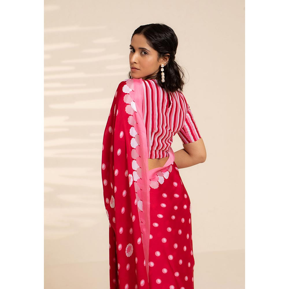 Thee Modern Roots Floating Petals Printed Satin Georgette Saree with Unstitched Blouse