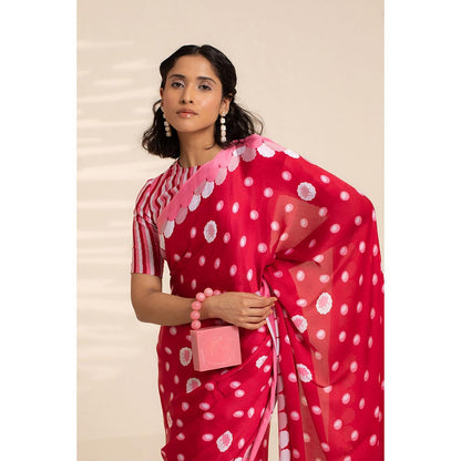 Thee Modern Roots Floating Petals Printed Satin Georgette Saree with Unstitched Blouse